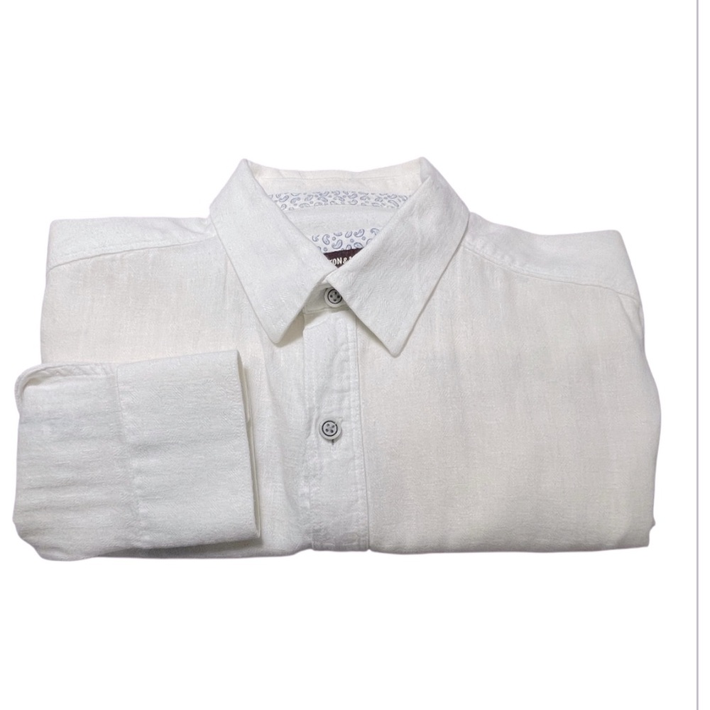 Johnston and Murphy Linen Classic White Men Dress Shirt Size Small